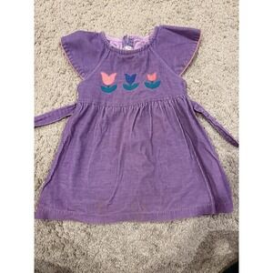 Vintage Corduroy Purple Toddler Jumper Dress With Tulip Flower Applique 3T